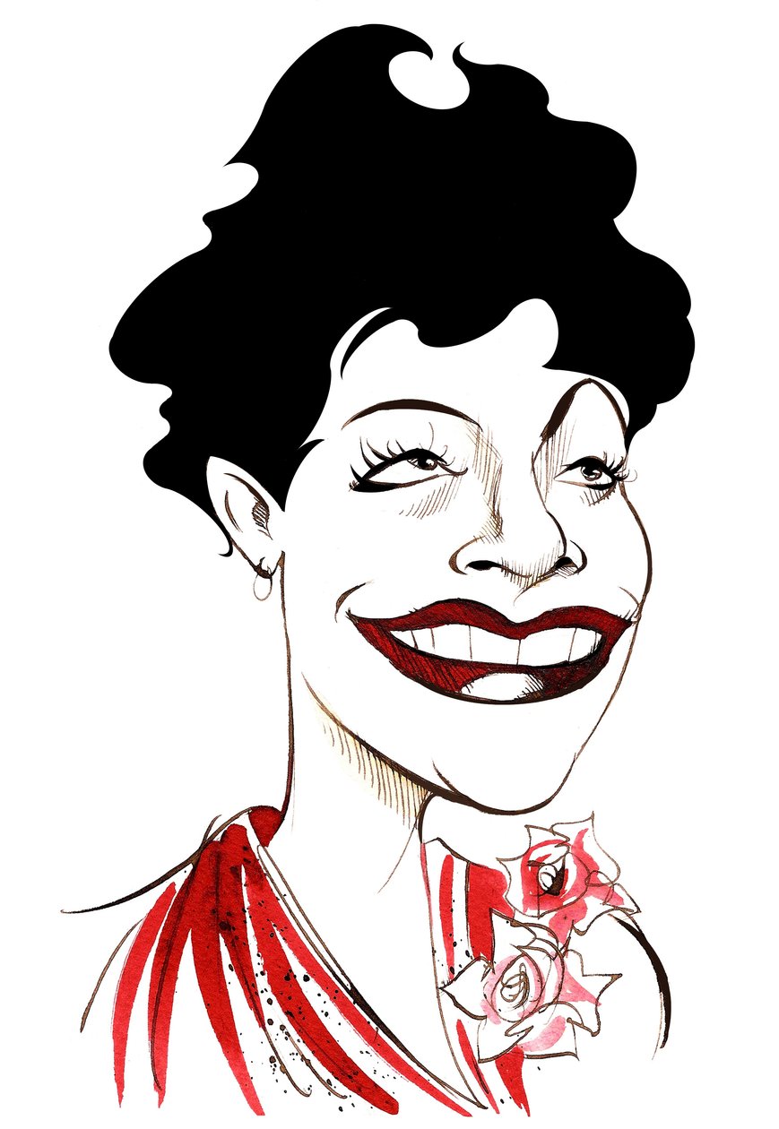 Ella Fitzgerald , amerikansk jazzsangerinne, (1917 - 1996) karikatur av Neale Osborne