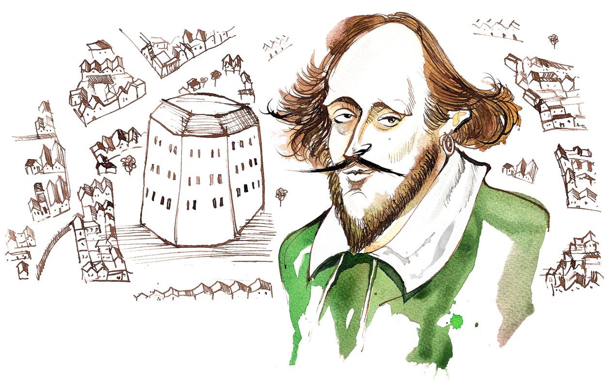 engelsk dramatiker og poet William Shakespeare (1564-1616); karikatur av Neale Osborne