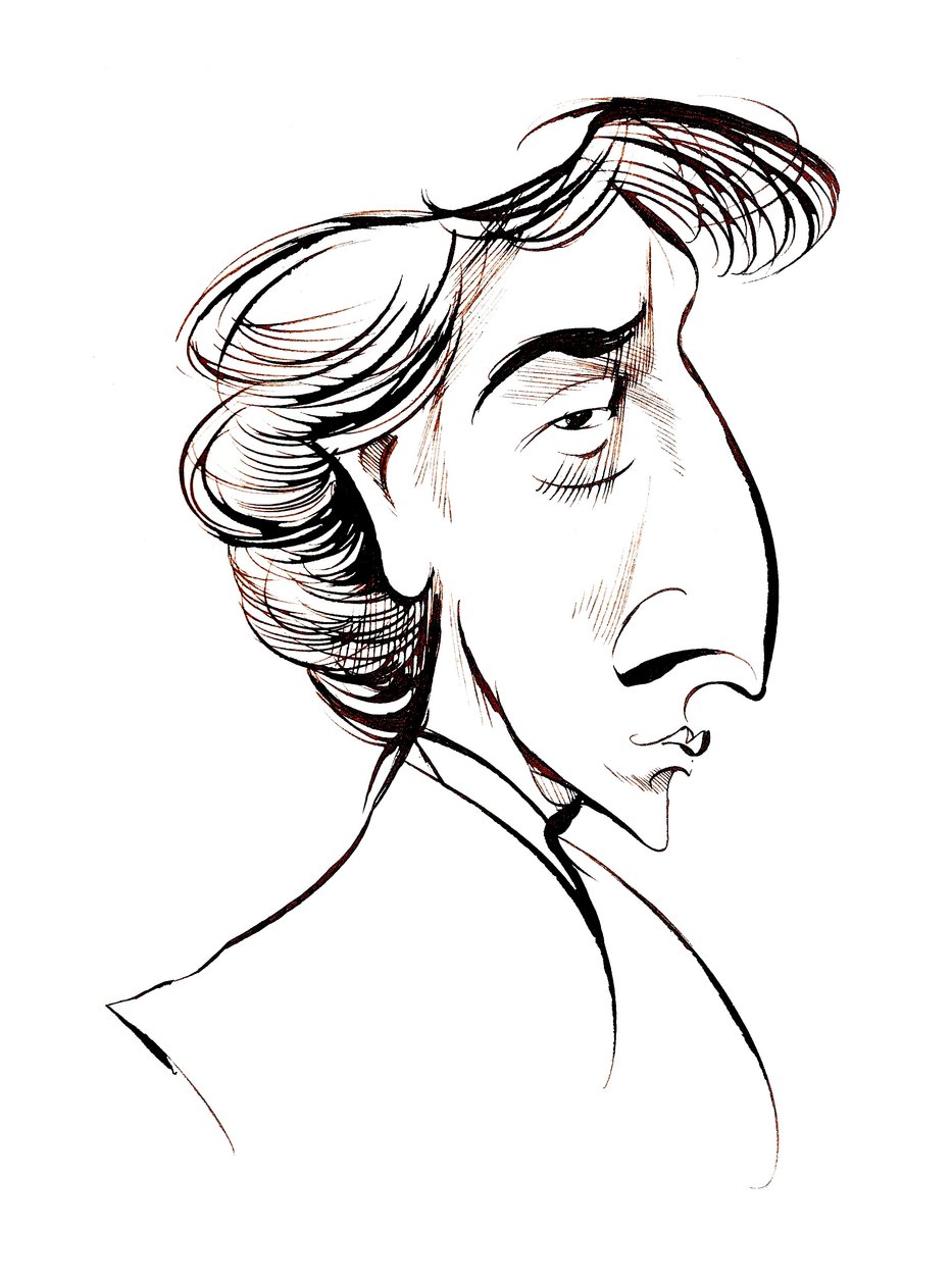 Frederic Chopin, fransk - polskfødt komponist og pianist sepia-linjekarikatur av Neale Osborne