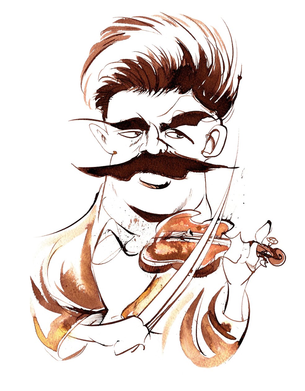 Fritz Kreisler- sepia karikatur av Neale Osborne