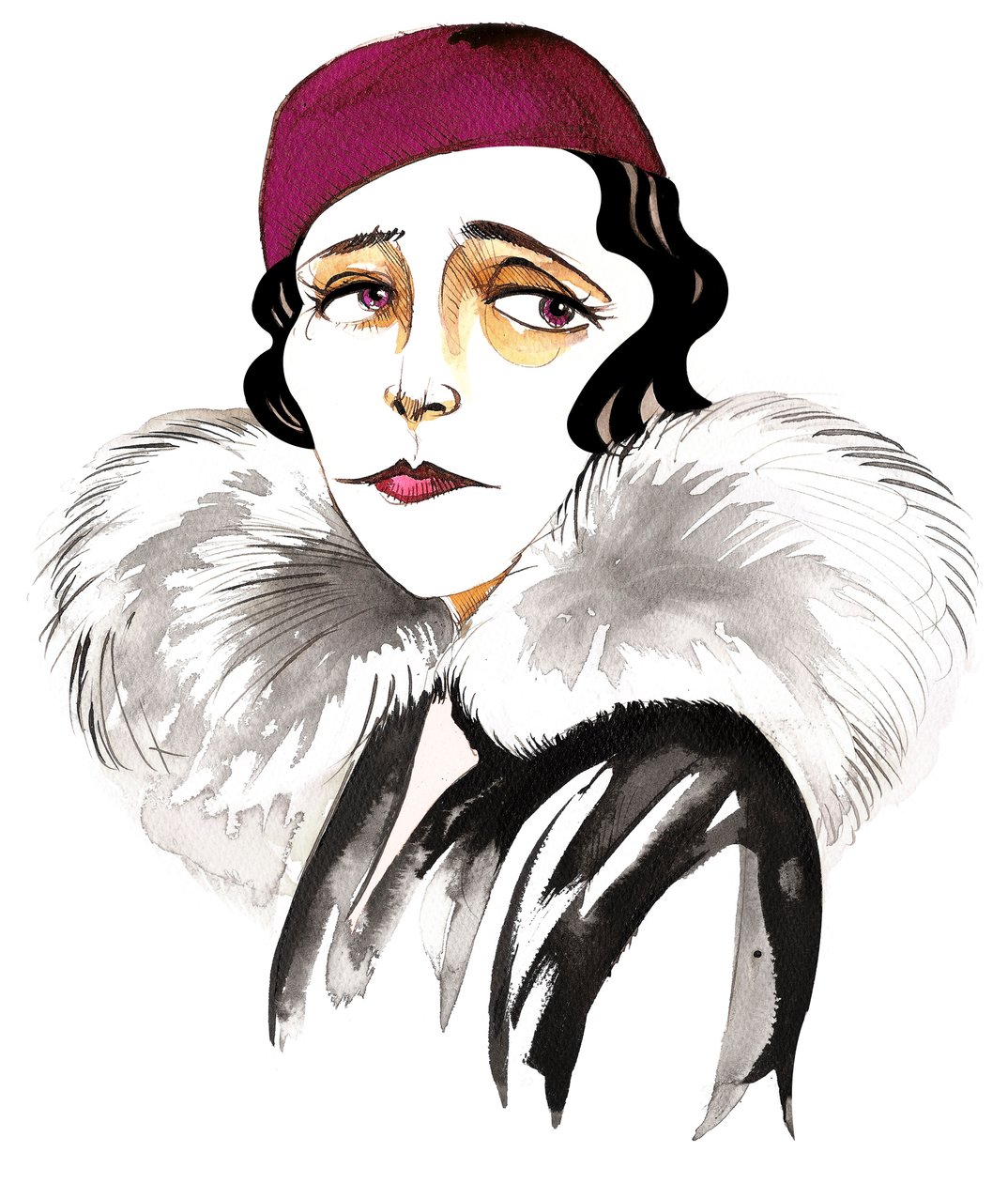 Germaine Tailleferre , fransk komponist, pianist og medlem av ?Les Six?, (1892 - 1983) karikatur av Neale Osborne