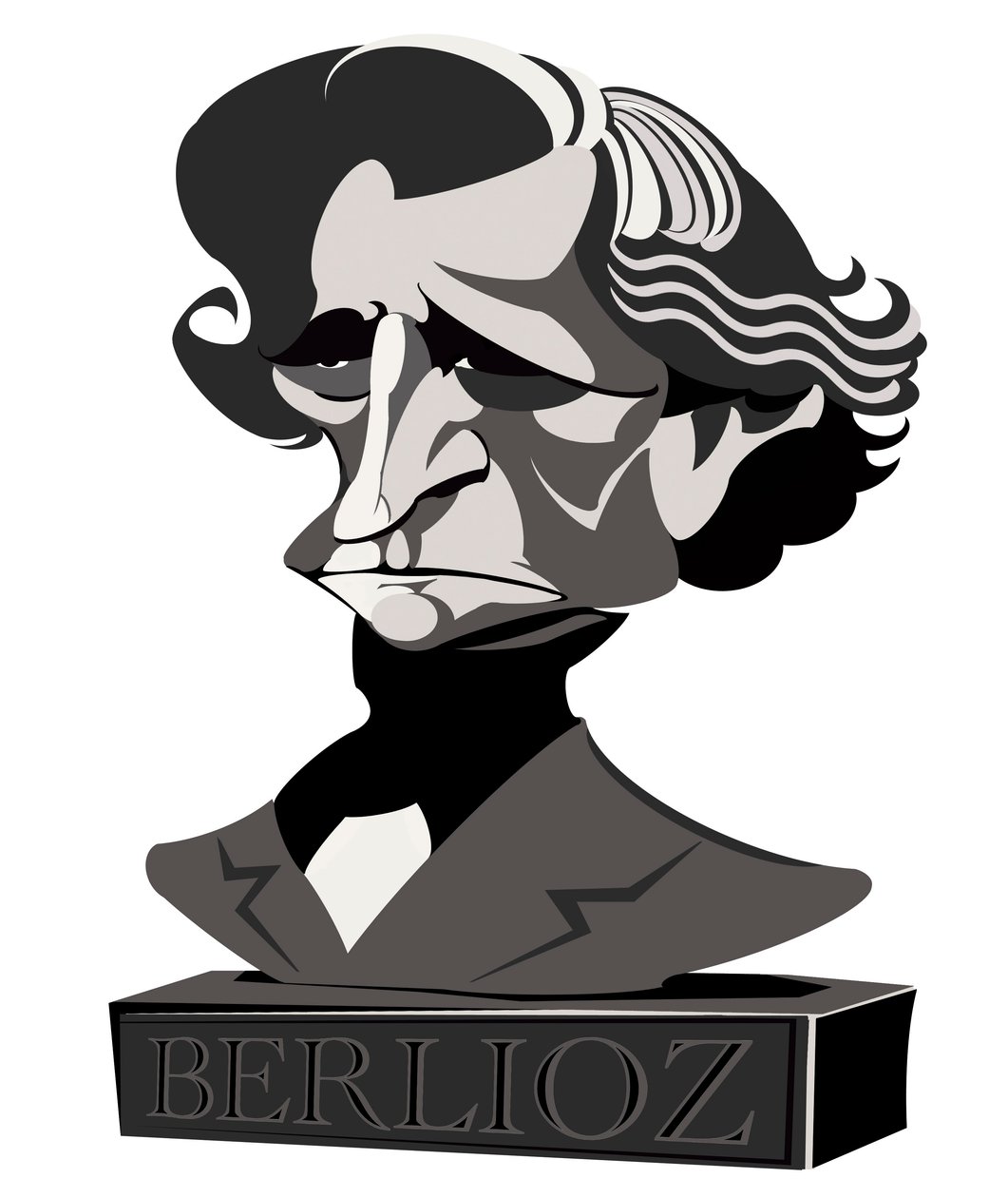 Hector Berlioz , fransk komponist (1803–69), halvtonekarikatur som byste, 2010 av Neale Osborne av Neale Osborne
