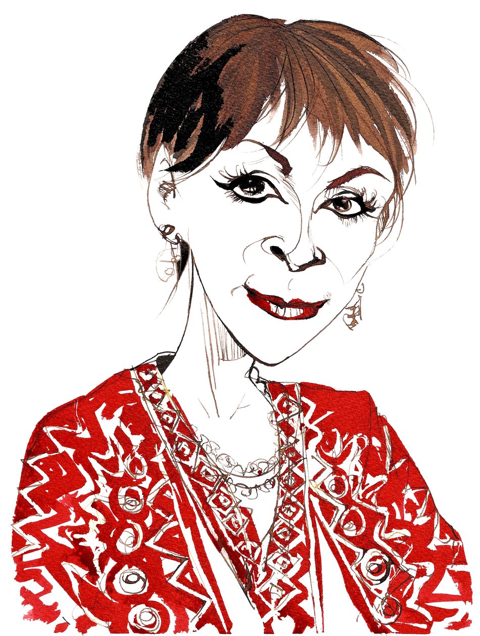 Isabel Allende, chilensk-amerikansk magisk-realistisk forfatter mest kjent for sine romaner Åndenes hus (1982) og Udyrenes by (2002); karikatur av Neale Osborne