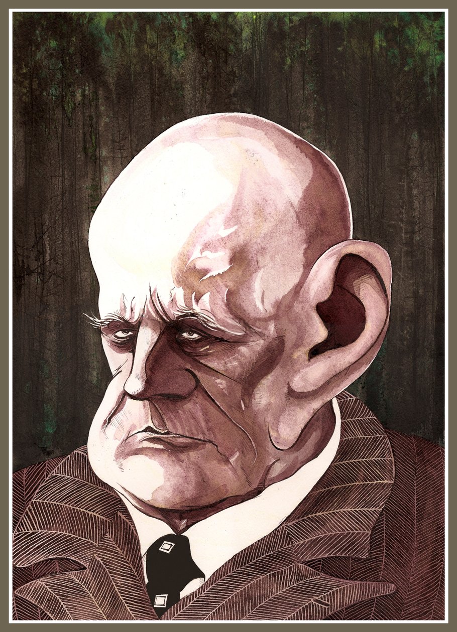 Jean Sibelius , finsk komponist (1865-1957), fargeblekkkarikatur, 2003 av Neale Osborne av Neale Osborne