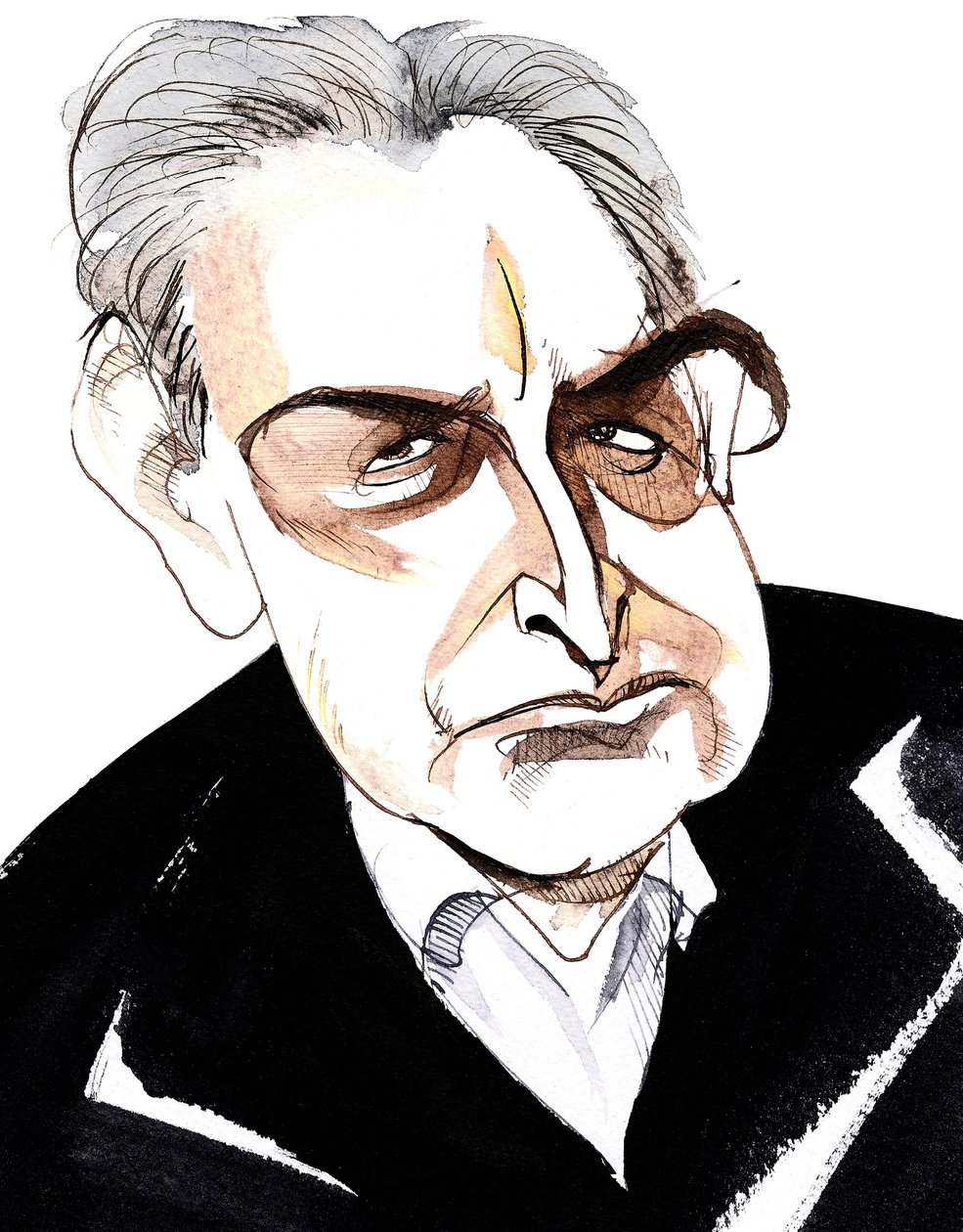 John Banville, irsk romanforfatter og manusforfatter; krimforfatter under pennenavnet Benjamin Black; karikatur av Neale Osborne