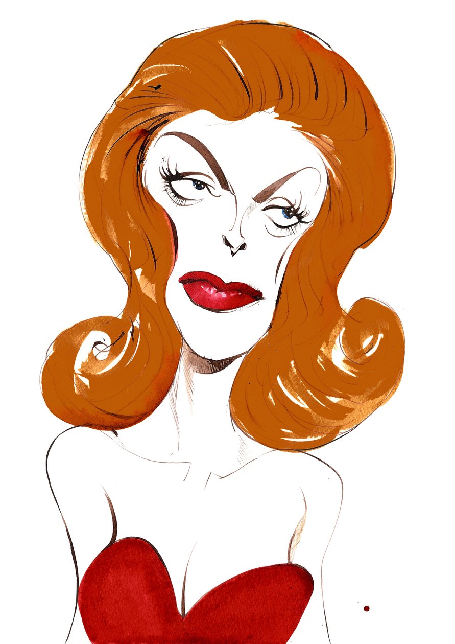 Julie London amerikansk sanger og skuespillerinne (1926-2000); fargekarikatur, 2015 av Neale Osborne