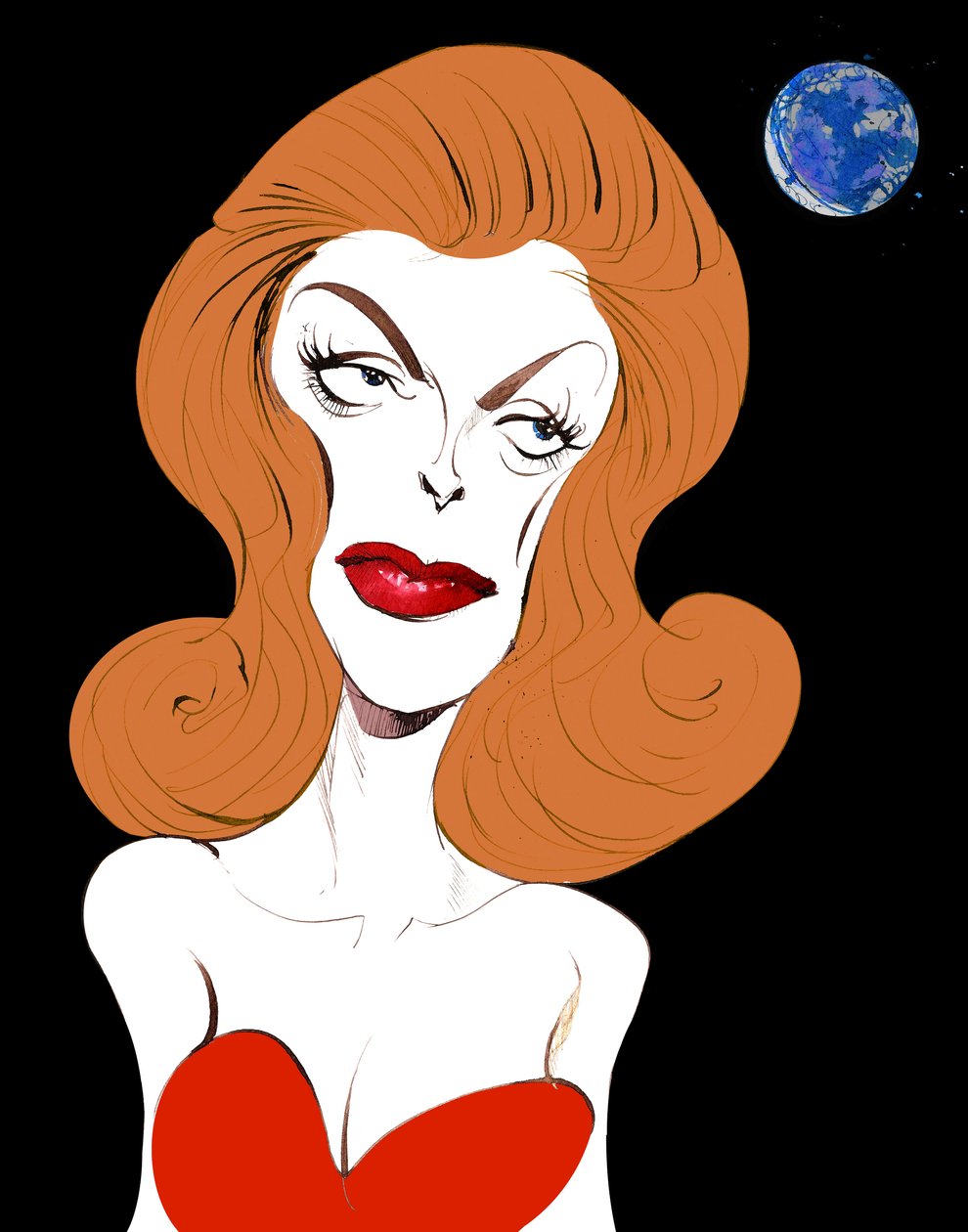 Julie London amerikansk sanger og skuespillerinne (1926-2000); fargekarikatur, 2015 av Neale Osborne