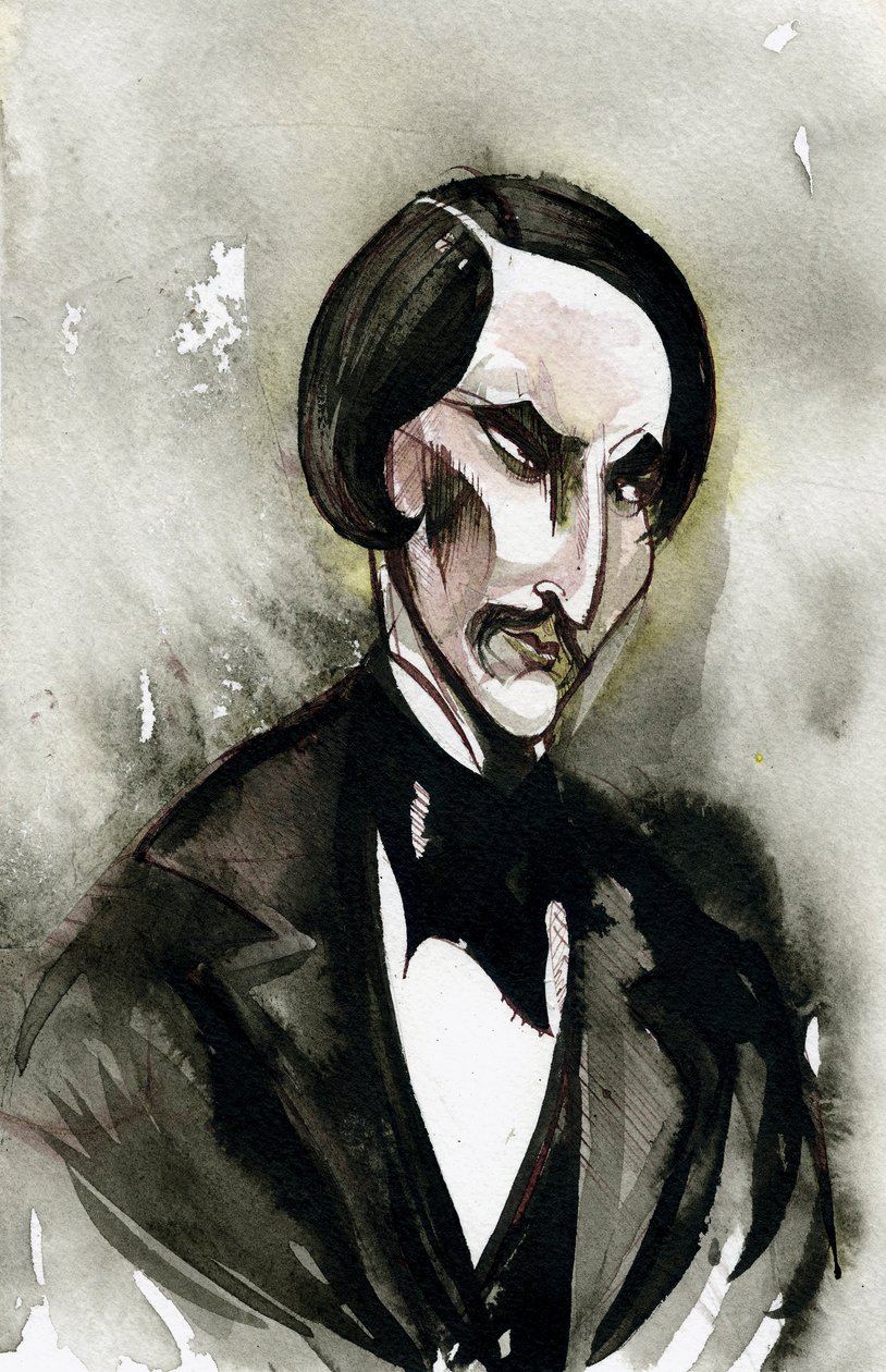 Nikolai Gogol - karikatur av den ukrainskfødte russiske forfatteren av Neale Osborne