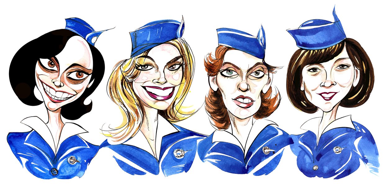 Pan Am - karikatur av TV-showbesetning av Neale Osborne