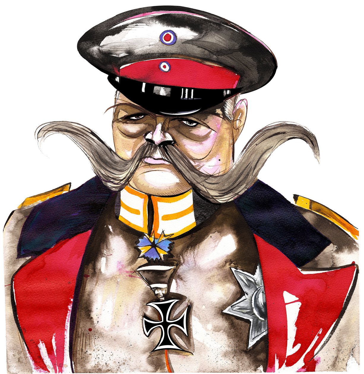 Paul von Hindenburg - polskfødt, tysk general og president (1847-1934); fargekarikatur av Neale Osborne