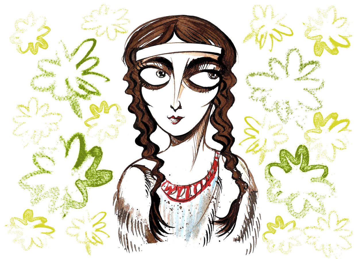 Pocahontas, indianerprinsesse og folkeheltinne, personlig navn Matoaka, født nær kolonibosetningen Jamestown, Virginia av Neale Osborne