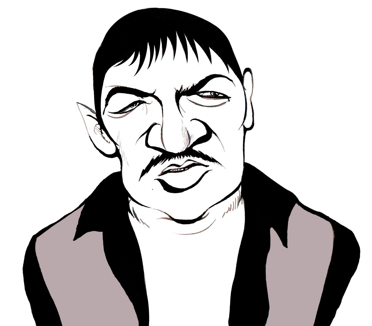 Rainer Werner Fassbinder , tysk filmskaper, skuespiller, dramatiker og teaterregissør (1945 - 1982), karikatur av Neale Osborne