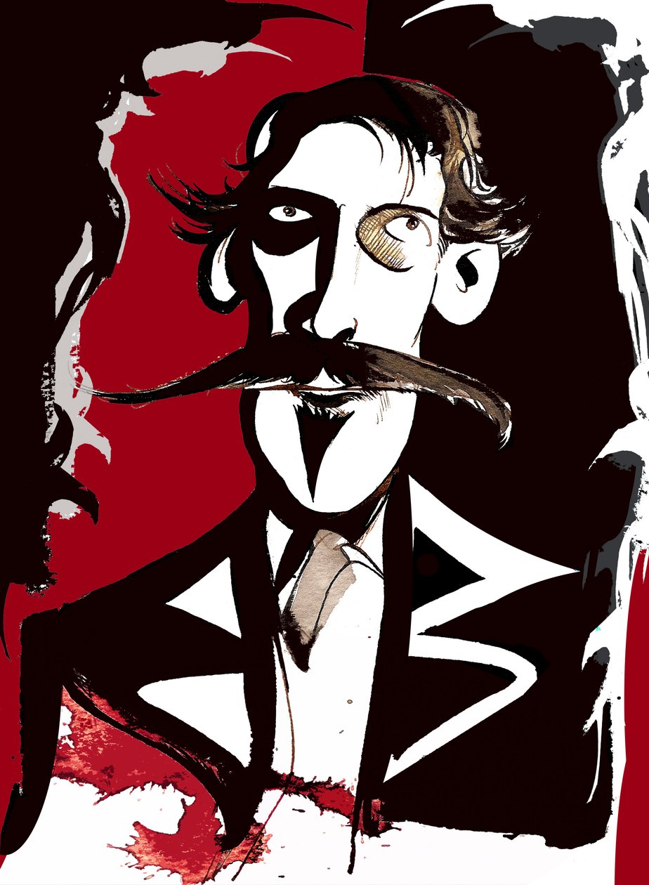 Robert Louis Stevenson - fargekarikatur av Neale Osborne