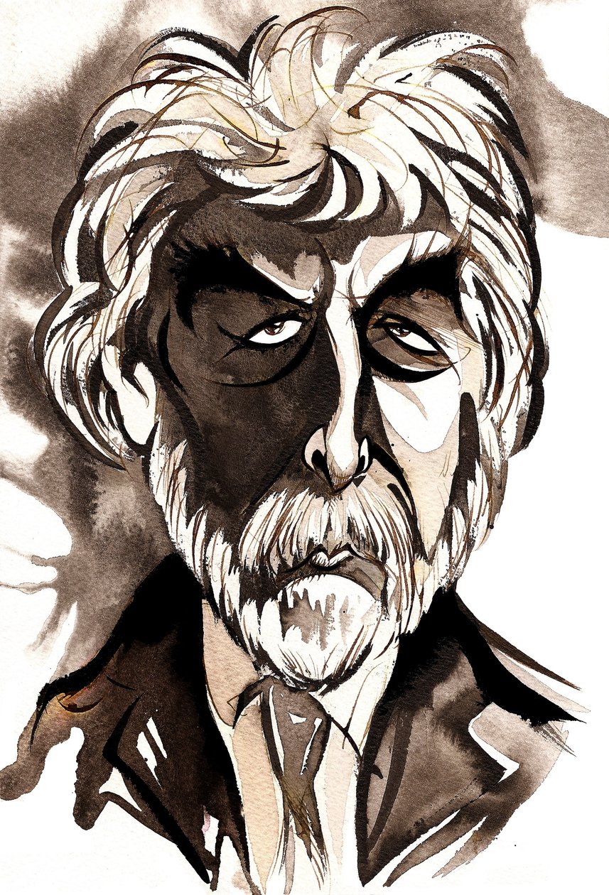 Sir Harrison Birtwistle - svart-hvitt karikatur av Neale Osborne