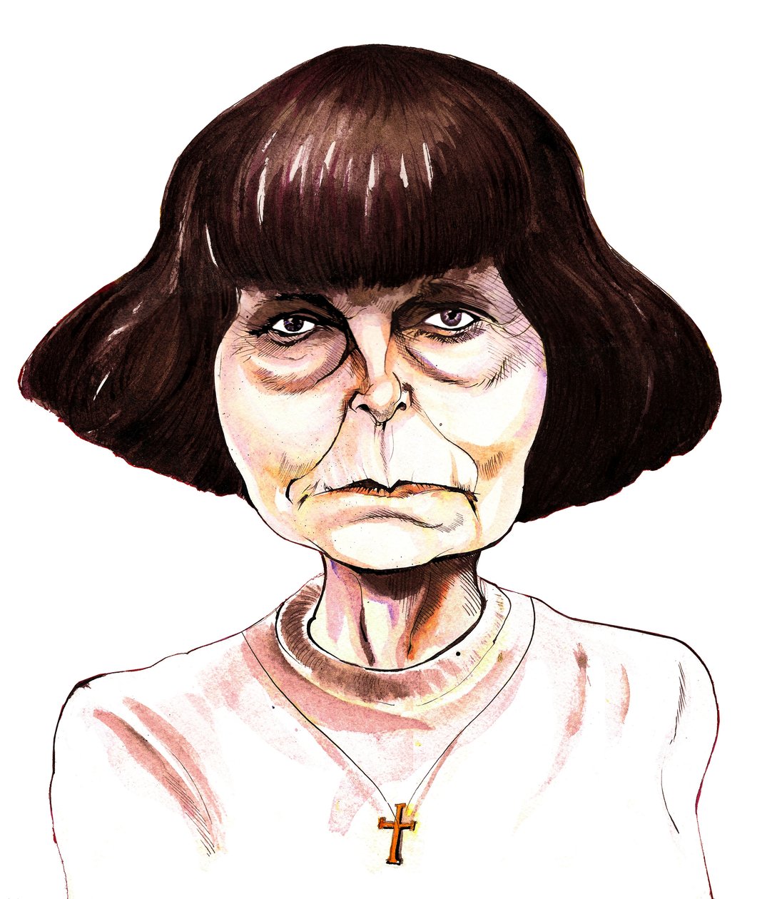 Sofia Gubaidulina, russisk komponist fargeblekkkarikatur av Neale Osborne