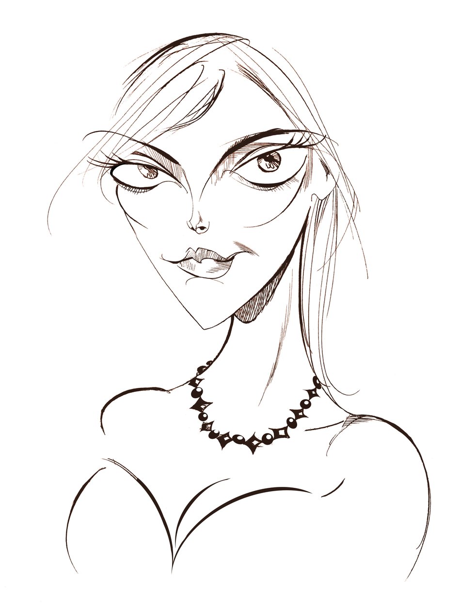 Sophie Dahl, engelsk forfatter og modell, sepia linjekarikatur, 2008 av Neale Osborne av Neale Osborne