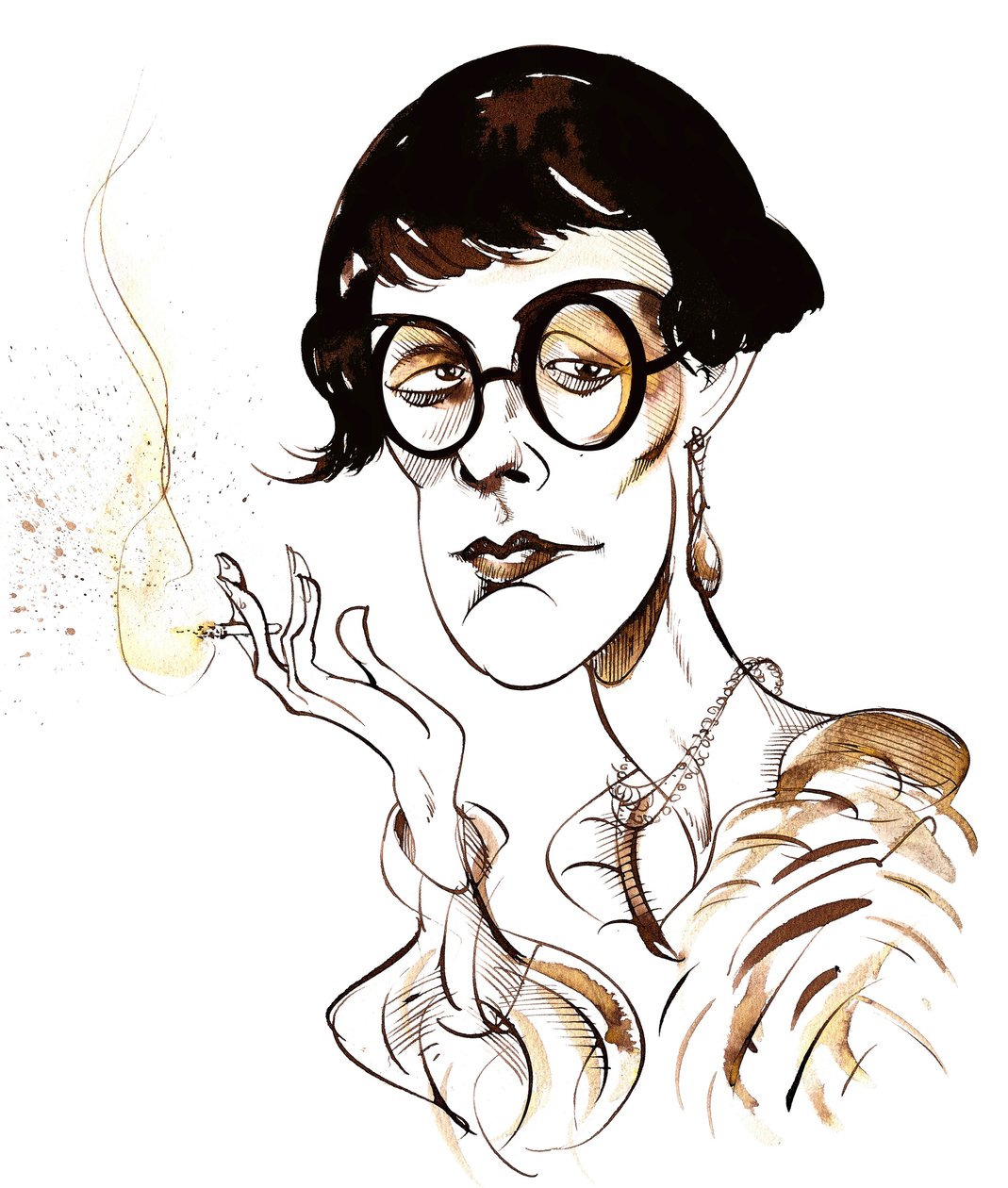 Sylvia Townsend Warner - karikatur som holder sigarett av Neale Osborne