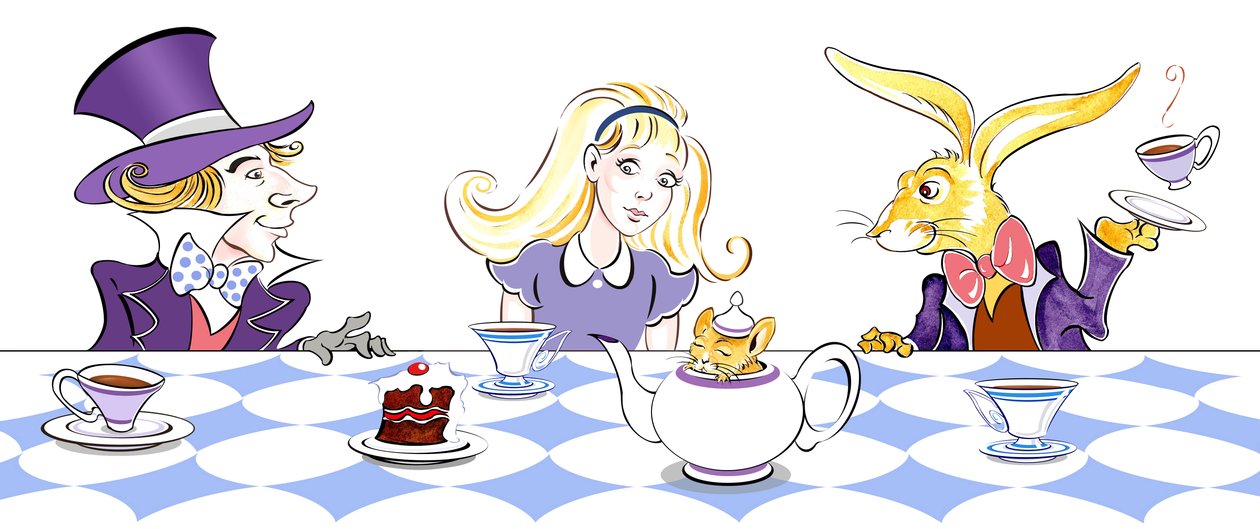 The Mad Hatters Tea Party - illustrasjon til Lewis Carrolls Alices Adventures in Wonderland (1865), 2005 av Neale Osborne