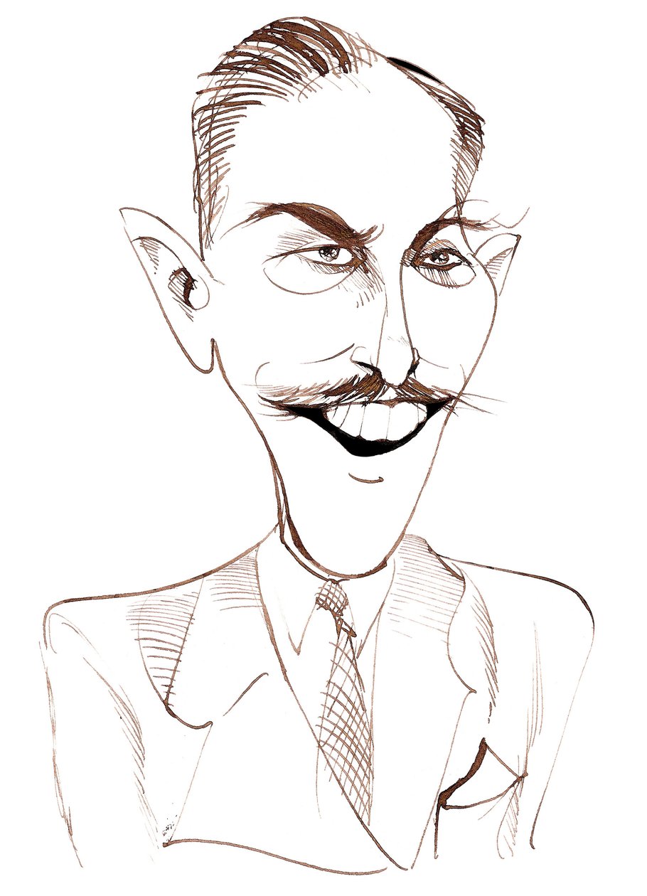 Walt Disney, amerikansk filmprodusent, forretningsmagnat, tegneserieskaper og animatør; karikatur av Neale Osborne