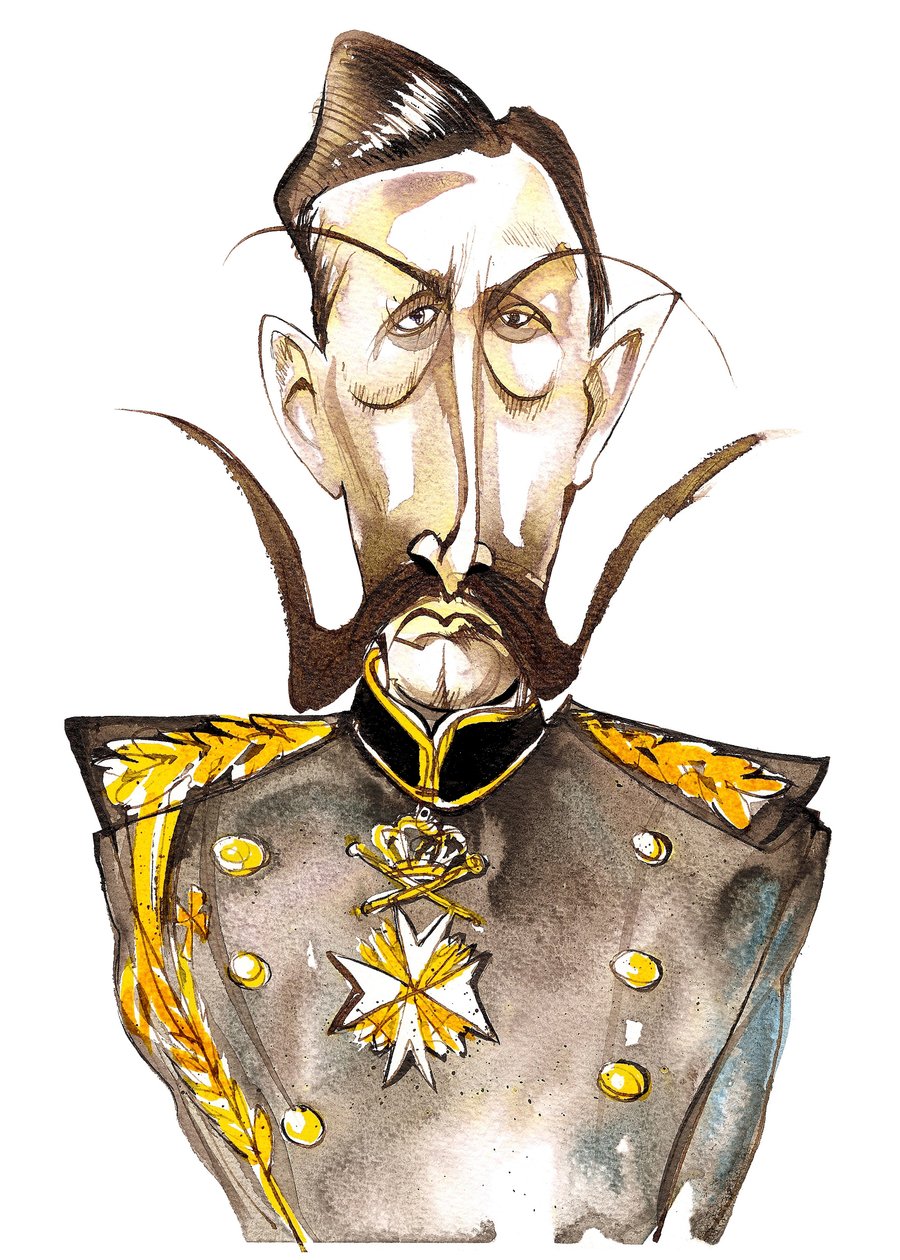 Vilhelm den andre, keiser av Tyskland; Konge av Preussen (1859-1941); fargekarikatur av Neale Osborne