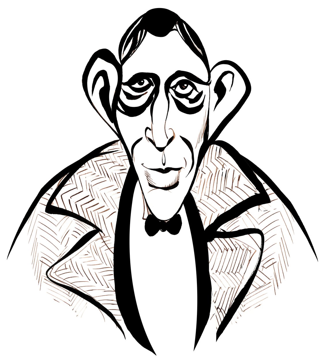 Wystan Hugh Auden - svart og hvit karikatur av Neale Osborne