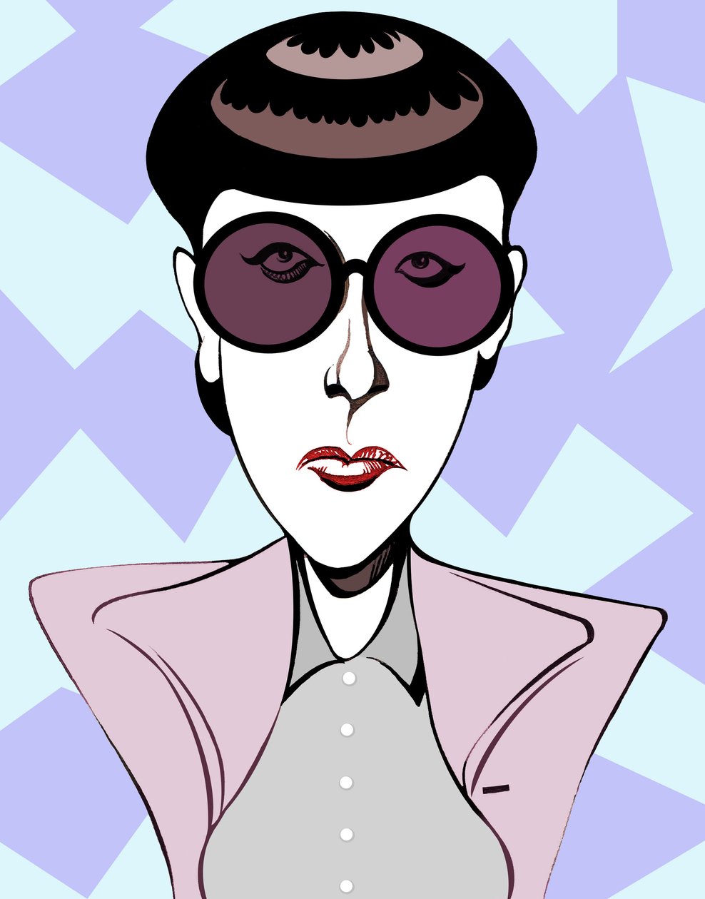 Edith Head , amerikansk kostymedesigner (1907 - 1981), fargekarikatur med mørke briller av Neale Osborne