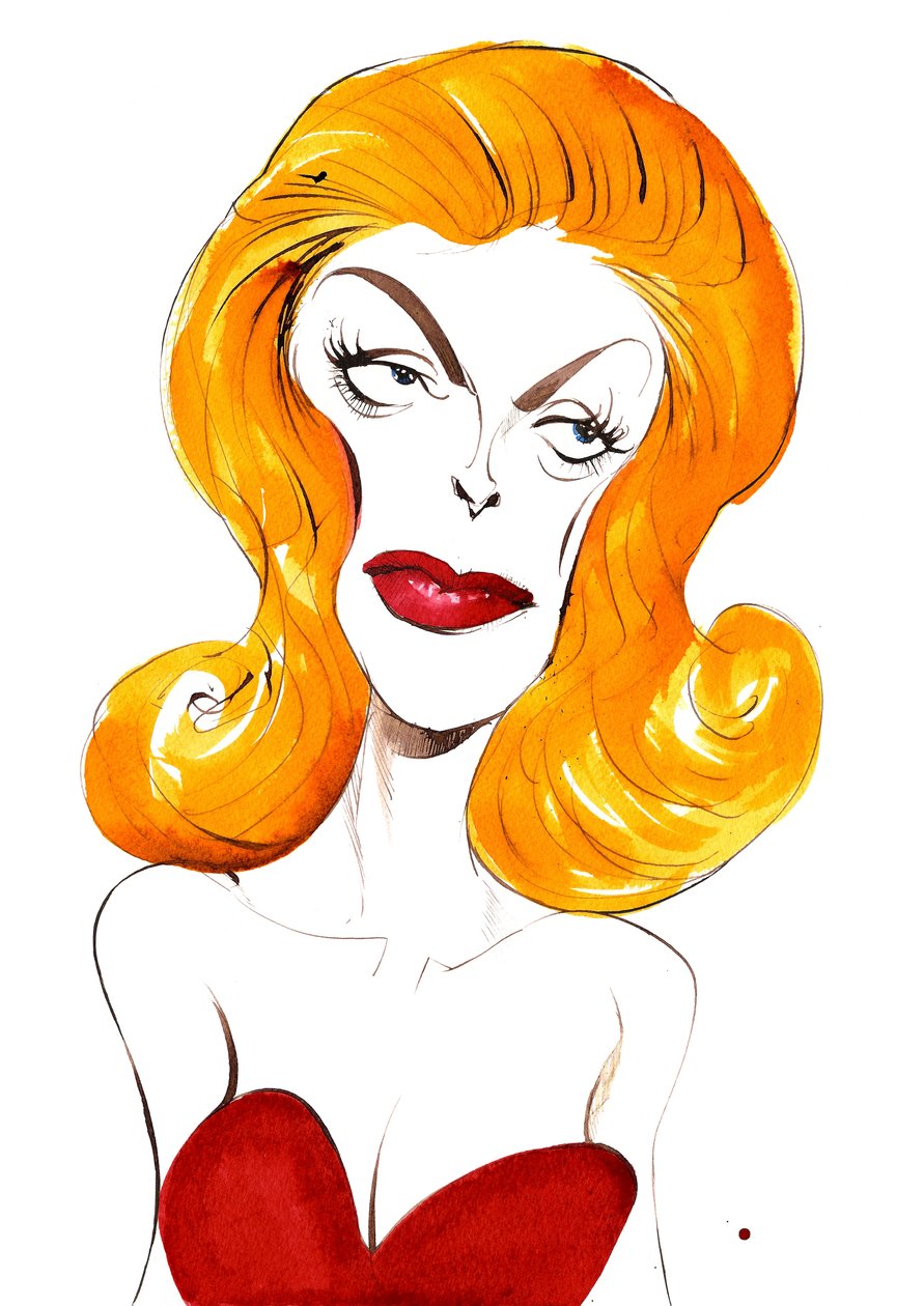 Julie London amerikansk sanger og skuespillerinne (1926-2000); fargekarikatur, 2015 av Neale Osborne