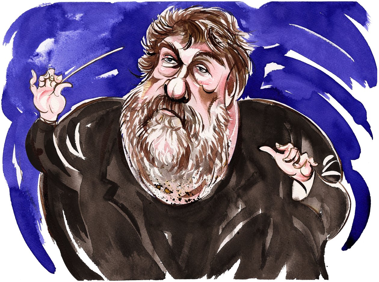 Oliver Knussen - fargekarikatur av Neale Osborne