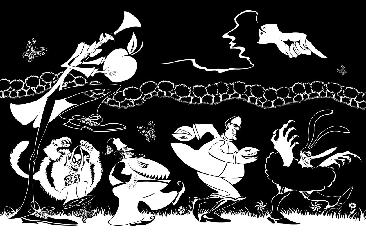 The Blue Meanies, 2004 (blekk; revidert digitalt 2023) av Neale Osborne