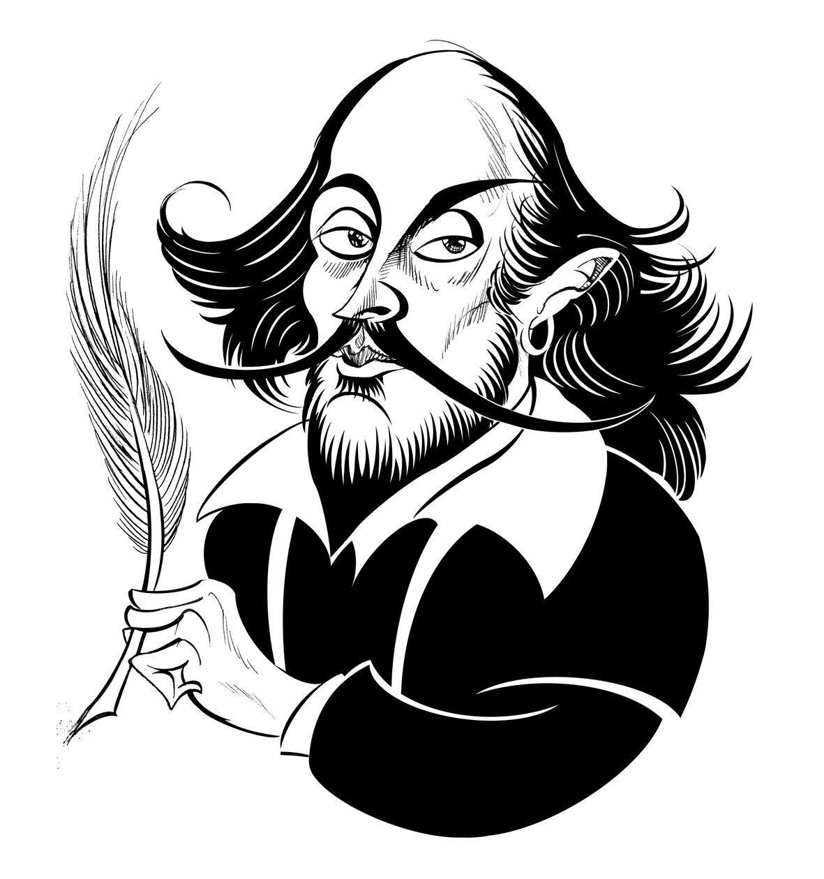 William Shakespeare - svart og hvit karikatur av Neale Osborne
