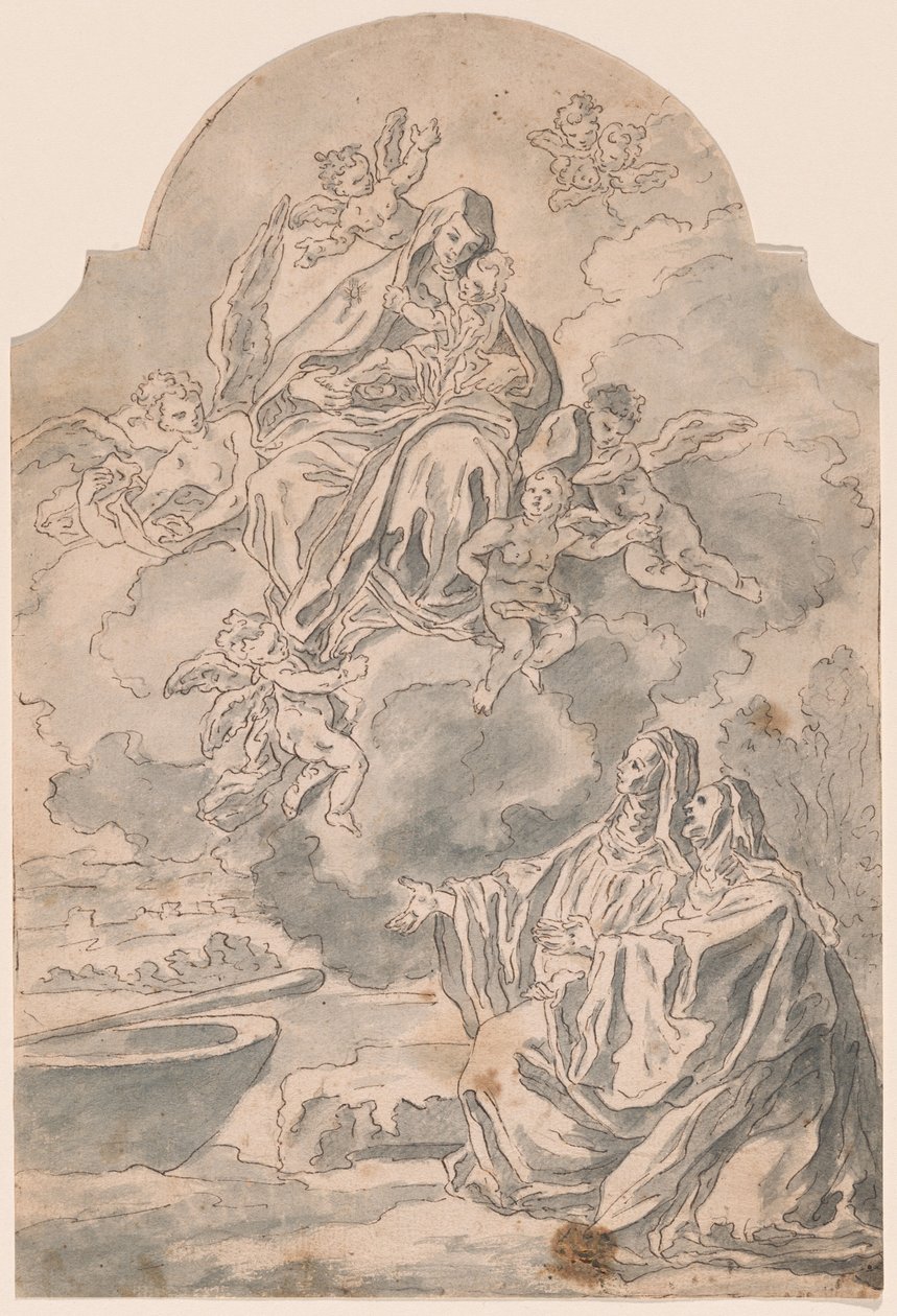 Jomfruen og barnet vises for to kvinnelige klostre av Neapolitan 17th Century