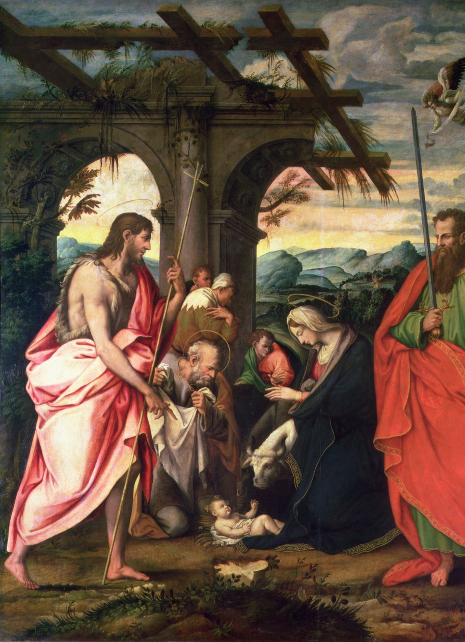 Kristi fødsel med St. Paul og St. Johannes døperen (panel) av Neapolitan School