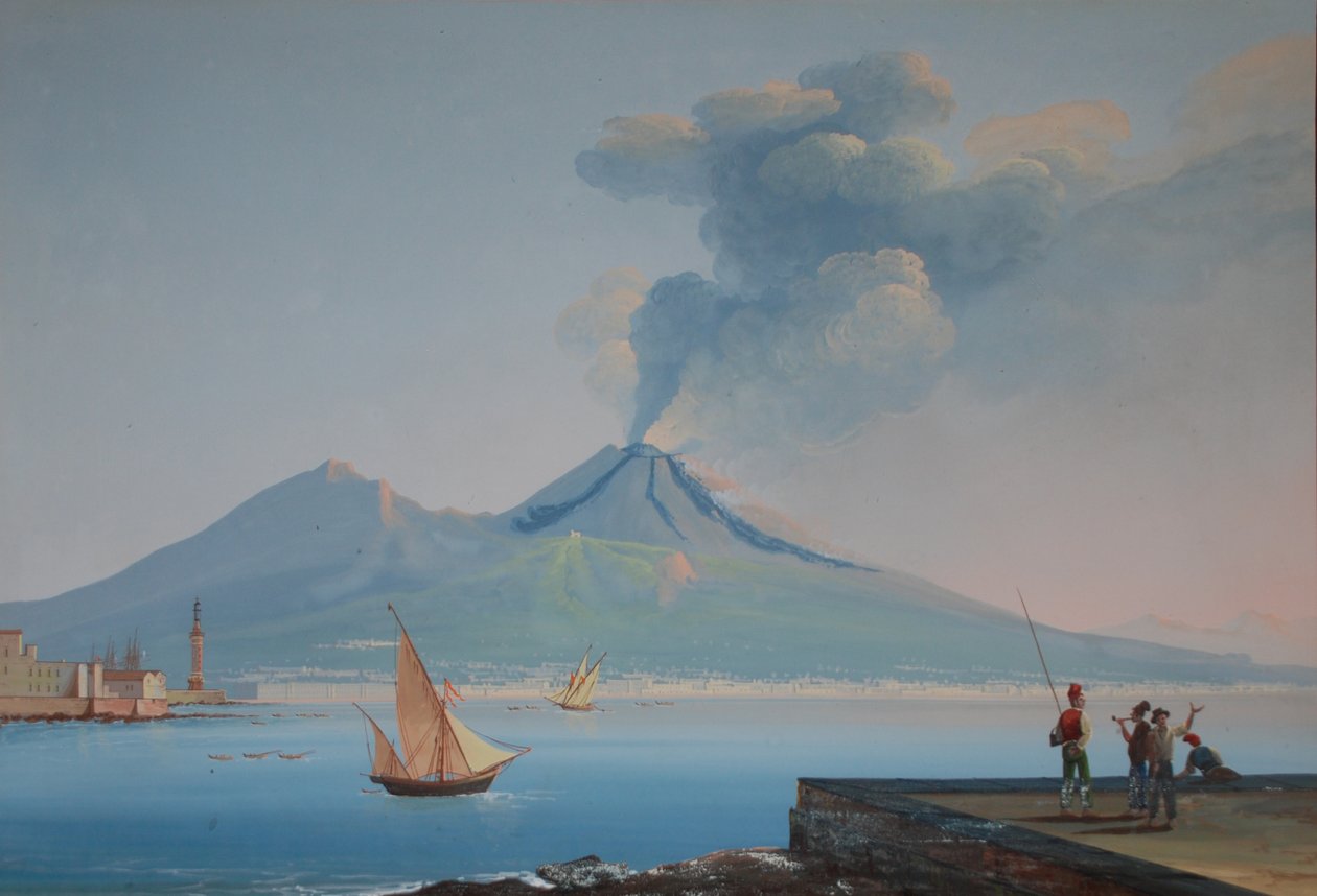 Utsikt over Napolibukta med Vesuv (olje på lerret) av Neapolitan School
