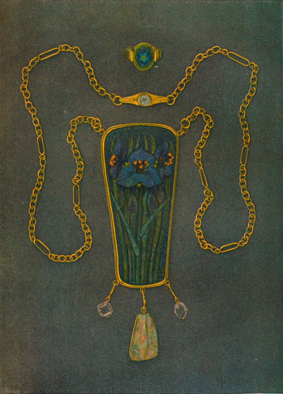En halsring i gull, emalje og edelstener, c1901 av Nelson Ethelred Dawson