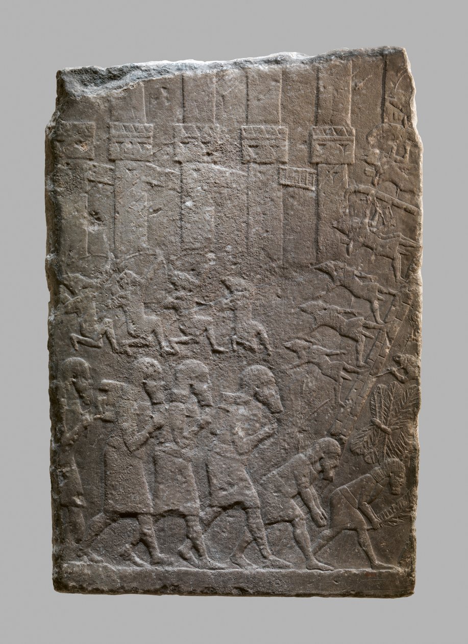 Slagscene med assyrere som stormer en citadell, ca. 704–681 f.Kr. (gipsalabast) av Neo Assyrian
