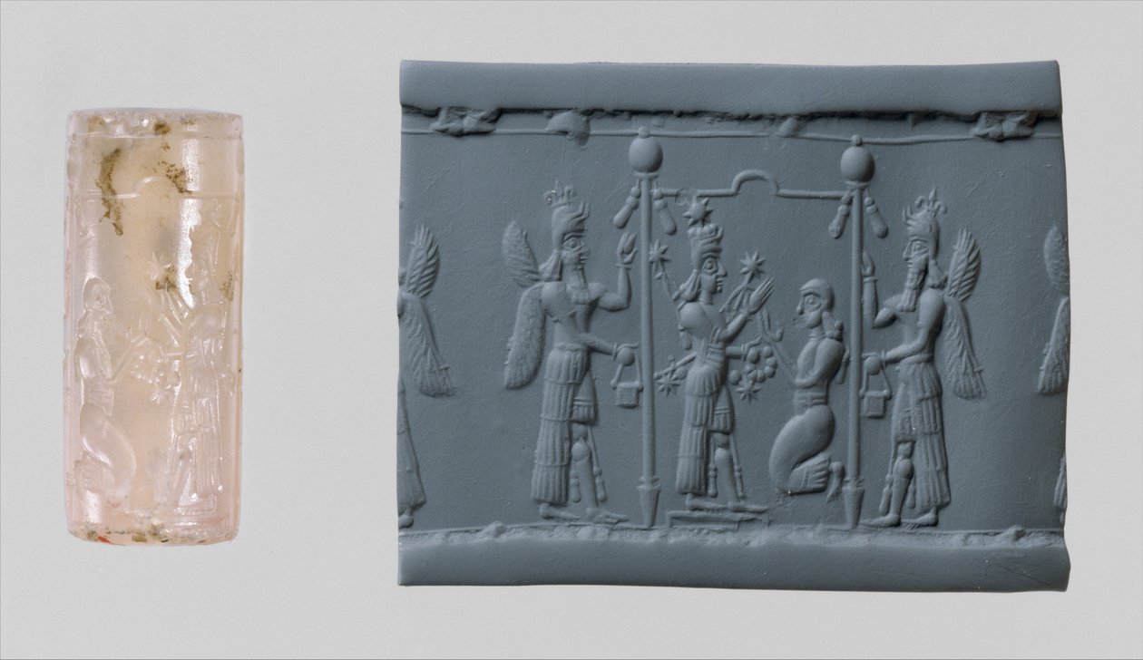 Sylinderpakning av Ishtar og moderne inntrykk, ca. 8.–7. århundre f.Kr. (kalsedon) av Neo Assyrian Neo Assyrian