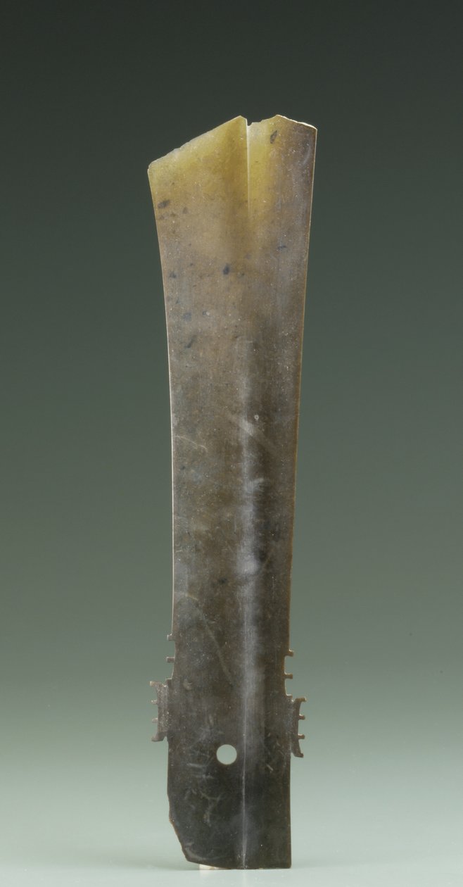 Gaffelmeisel (zhang), Qijia-kultur, ca. 2500-2000 f.Kr. (jade) av Neolithic Period Chinese School