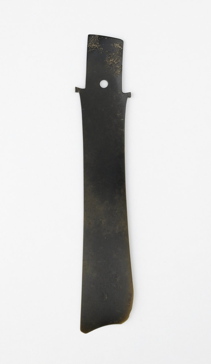 Gaffelmeisel (zhang), Qijia-kultur, ca. 2500-2000 f.Kr. (jade (nefritt)) av Neolithic Period Chinese School