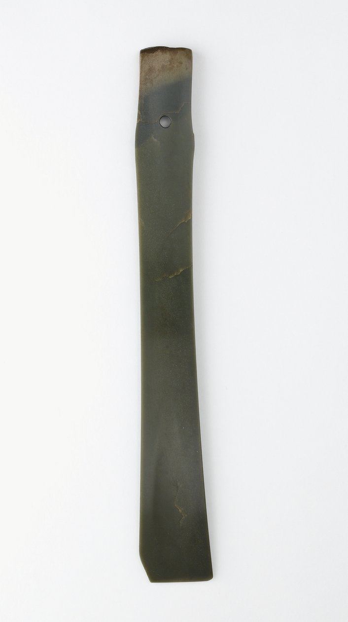 Gaffelmeisel (zhang) Qijia-kultur (jade (nefritt)) av Neolithic Period Chinese School