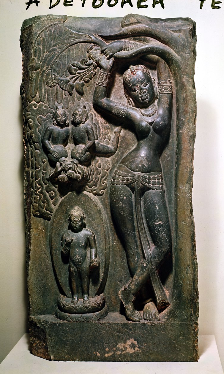 Dronning Maya som føder den fremtidige Buddha (kalkstein) av Nepalese School