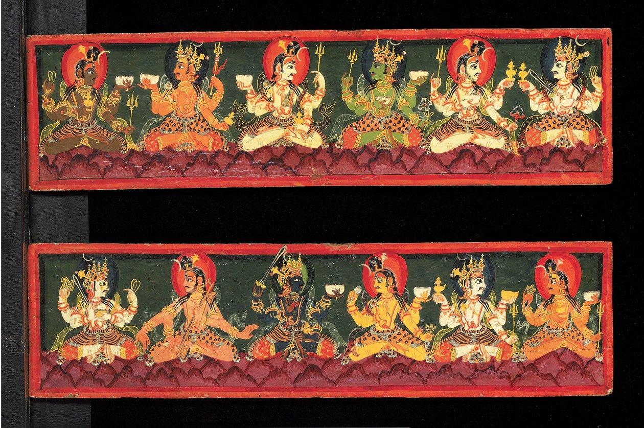 Bokomslag fra et Shaiva-manuskript (ugjennomsiktig wc på tre) av Nepalese School