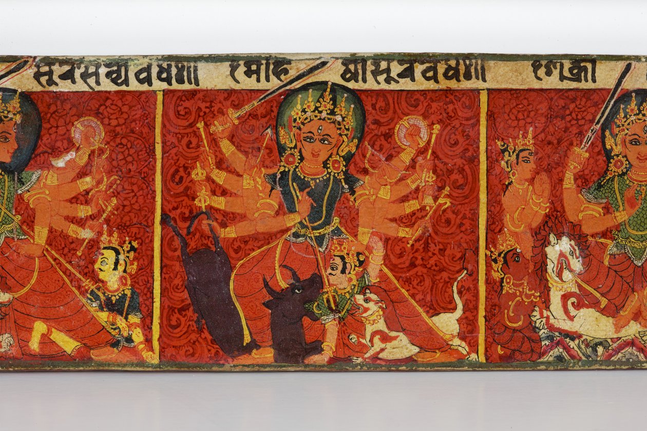 Detalj fra et Devimahatmya-manuskriptomslag (ugjennomsiktig wc på tre) av Nepalese School