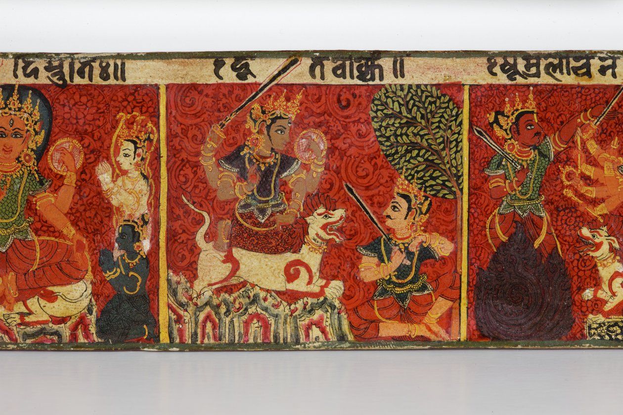 Detalj fra et Devimahatmya-manuskriptomslag (ugjennomsiktig wc på tre) av Nepalese School
