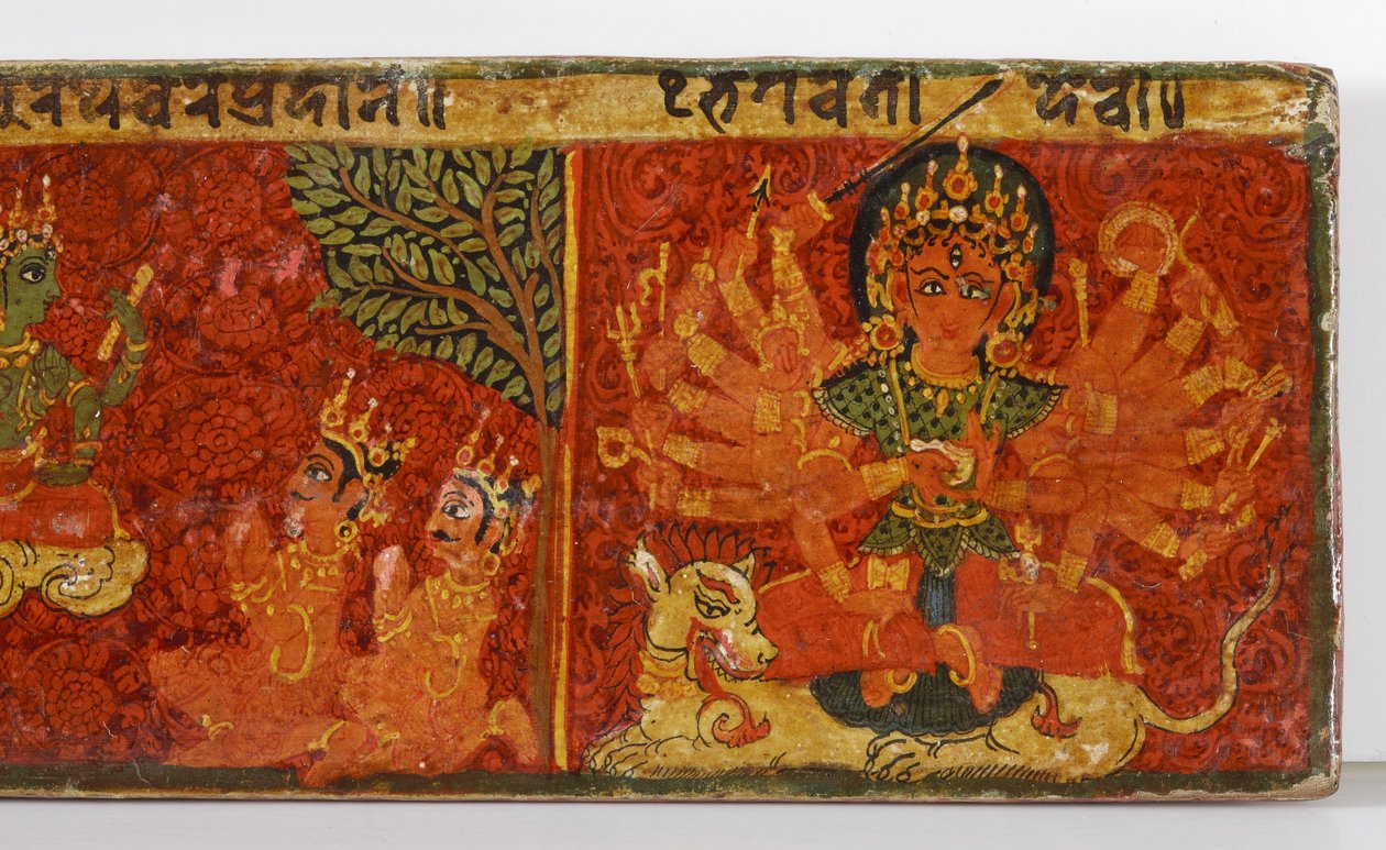 Detalj fra et Devimahatmya-manuskriptomslag (ugjennomsiktig wc på tre) av Nepalese School