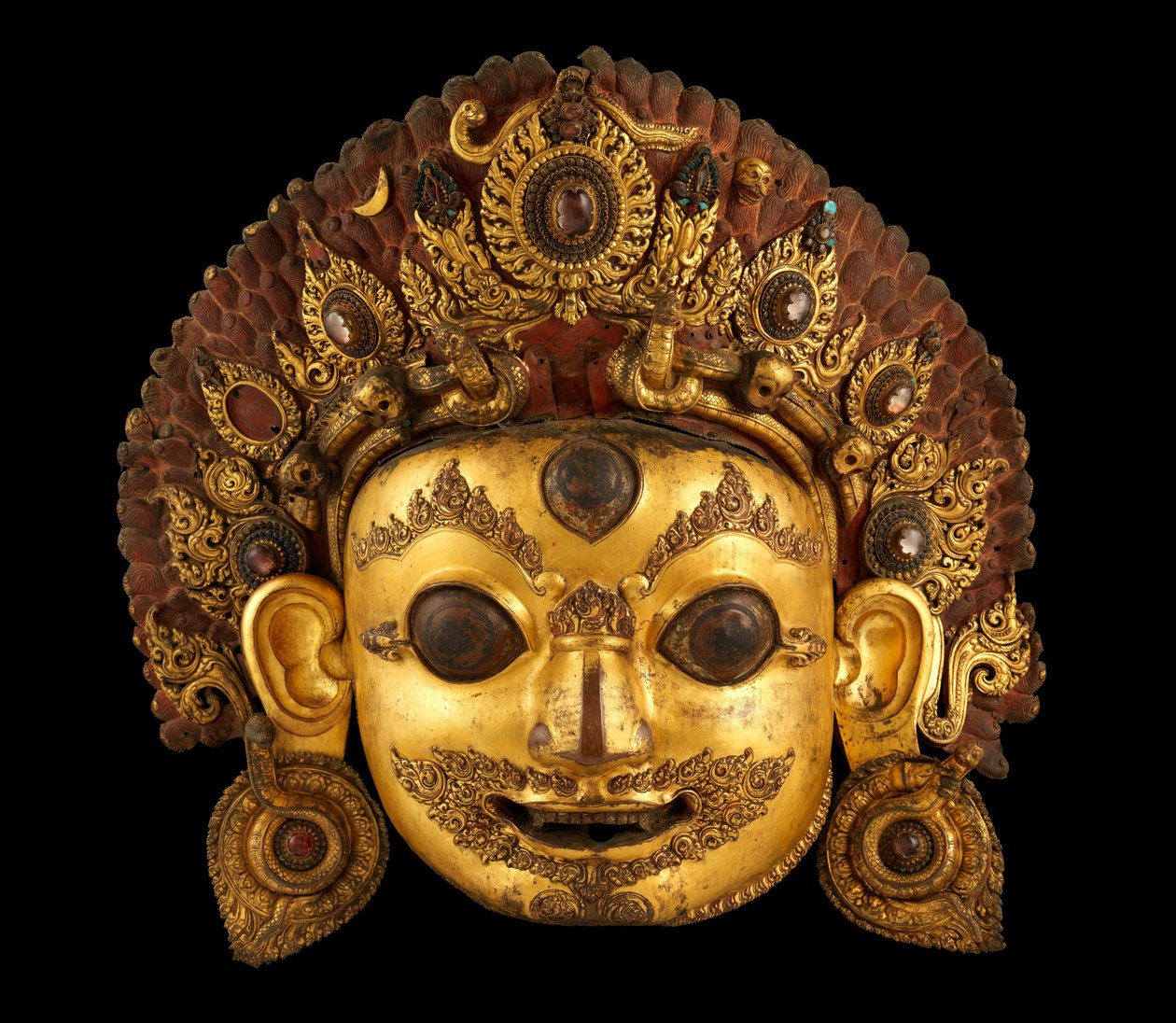 Head of Bhairava, c.16th century (painted gilt copper and rock cystal) av Nepalese School