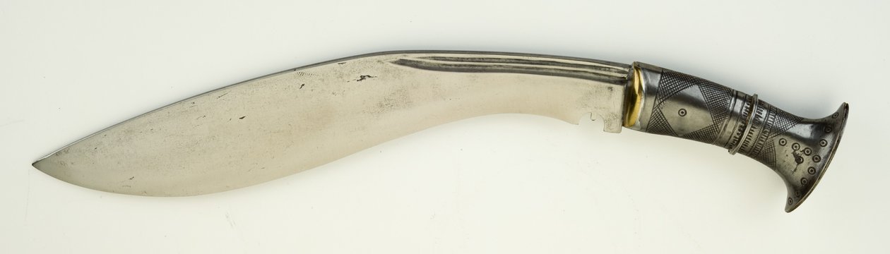 Kukri eller Khukari Knife (stål, jern og messing) av Nepalese School