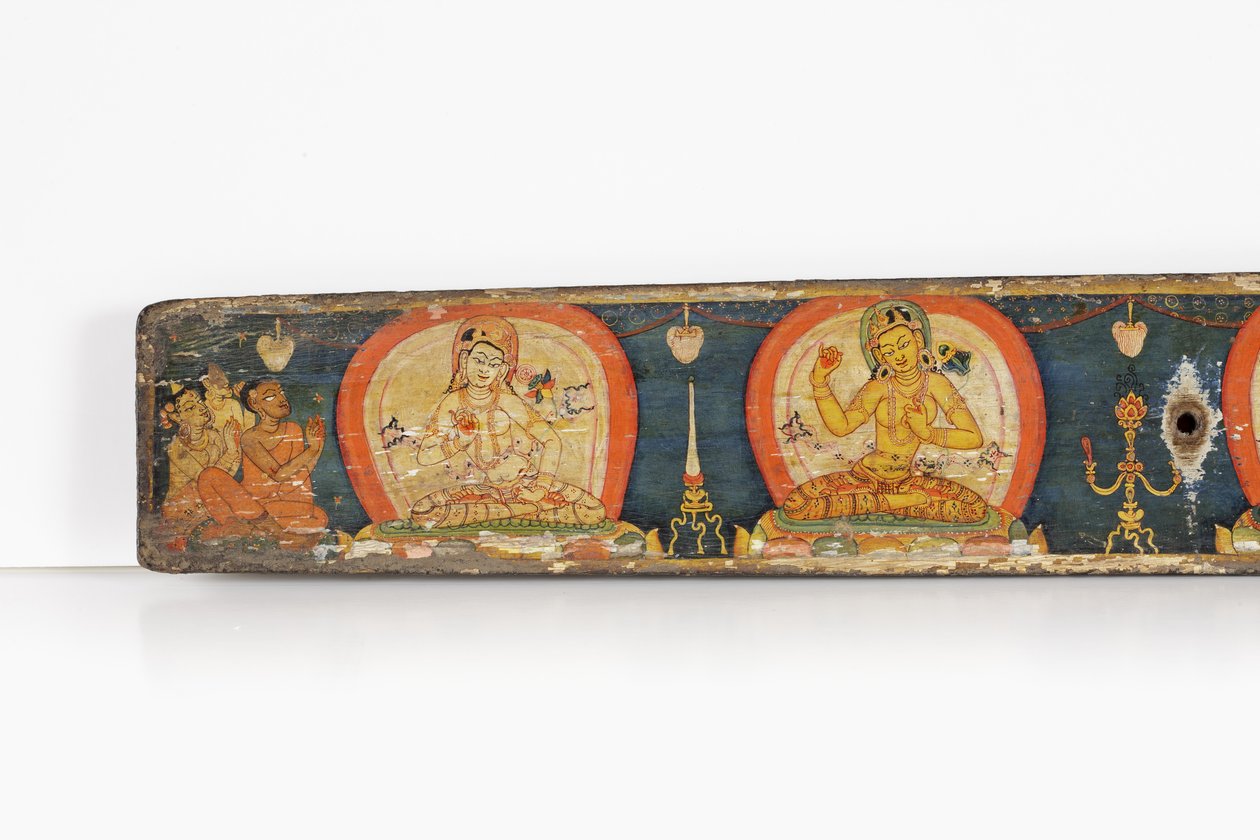 Manuskript til The Five Protections, bakside, 1138 (ugjennomsiktig wc og blekk på tre) av Nepalese School