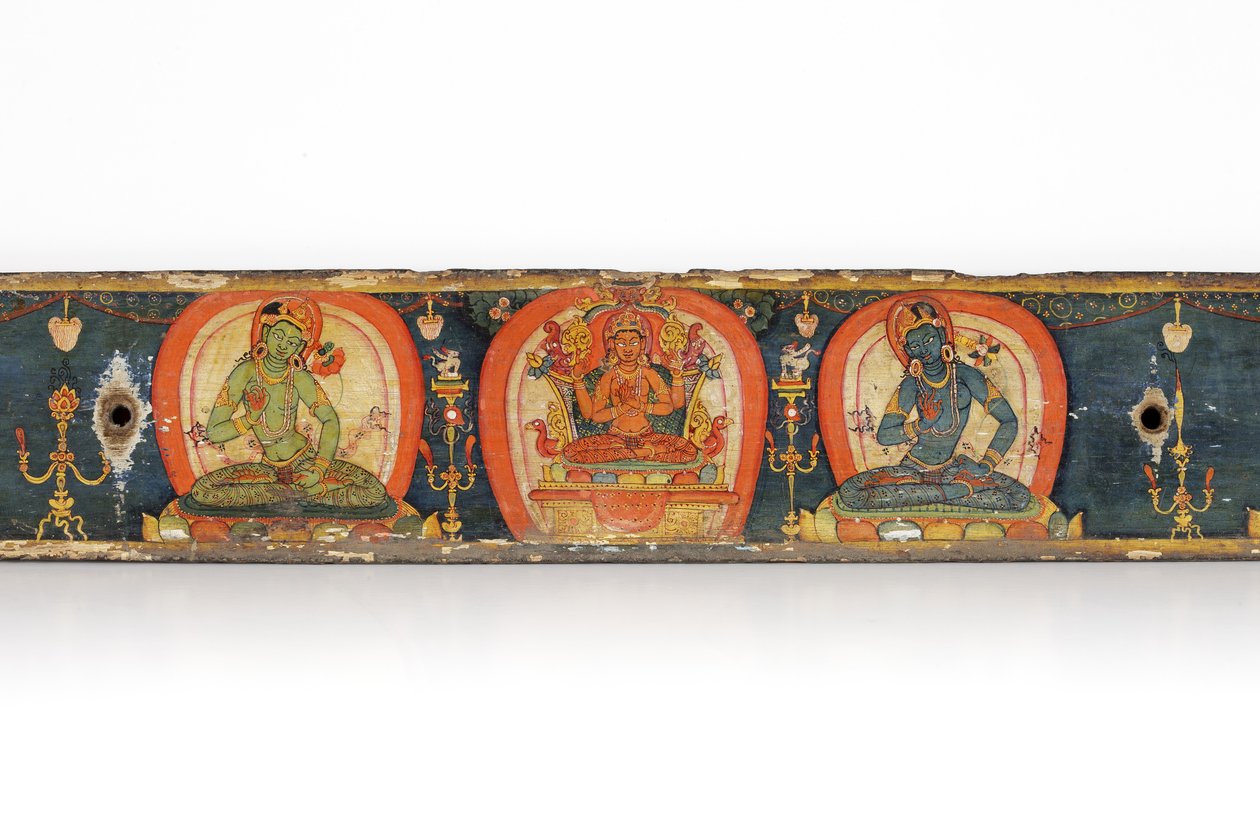 Manuskript til The Five Protections, bakside, 1138 (ugjennomsiktig wc og blekk på tre) av Nepalese School
