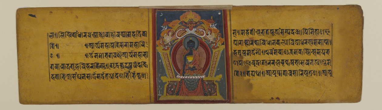 Side fra et buddhistisk manuskript med en illustrasjon av Akshobhya, 16-1600-tallet (blekk og akvarell på papir) av Nepalese School