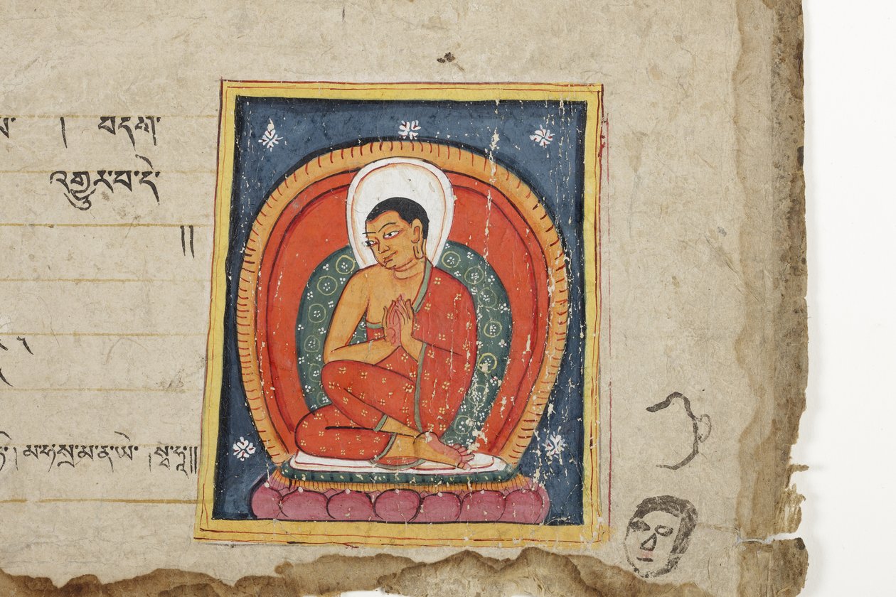 Side fra et buddhistisk manuskript, muligens fra Mahashitalanika, ca. 1400 (ugjennomsiktig wc og blekk på papir) av Nepalese School